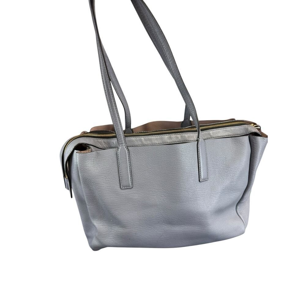 Marc Jacobs Leather Tote Bag Blue Gray Gold Hardware Zip Compartment Dust Bag - Picture 10 of 14